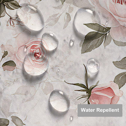 Pink Rose Flower Green Leaf Shower Curtain 72x72 Inch Bathroom Curtains Set Home Waterproof Polyester Fabric with Hooks