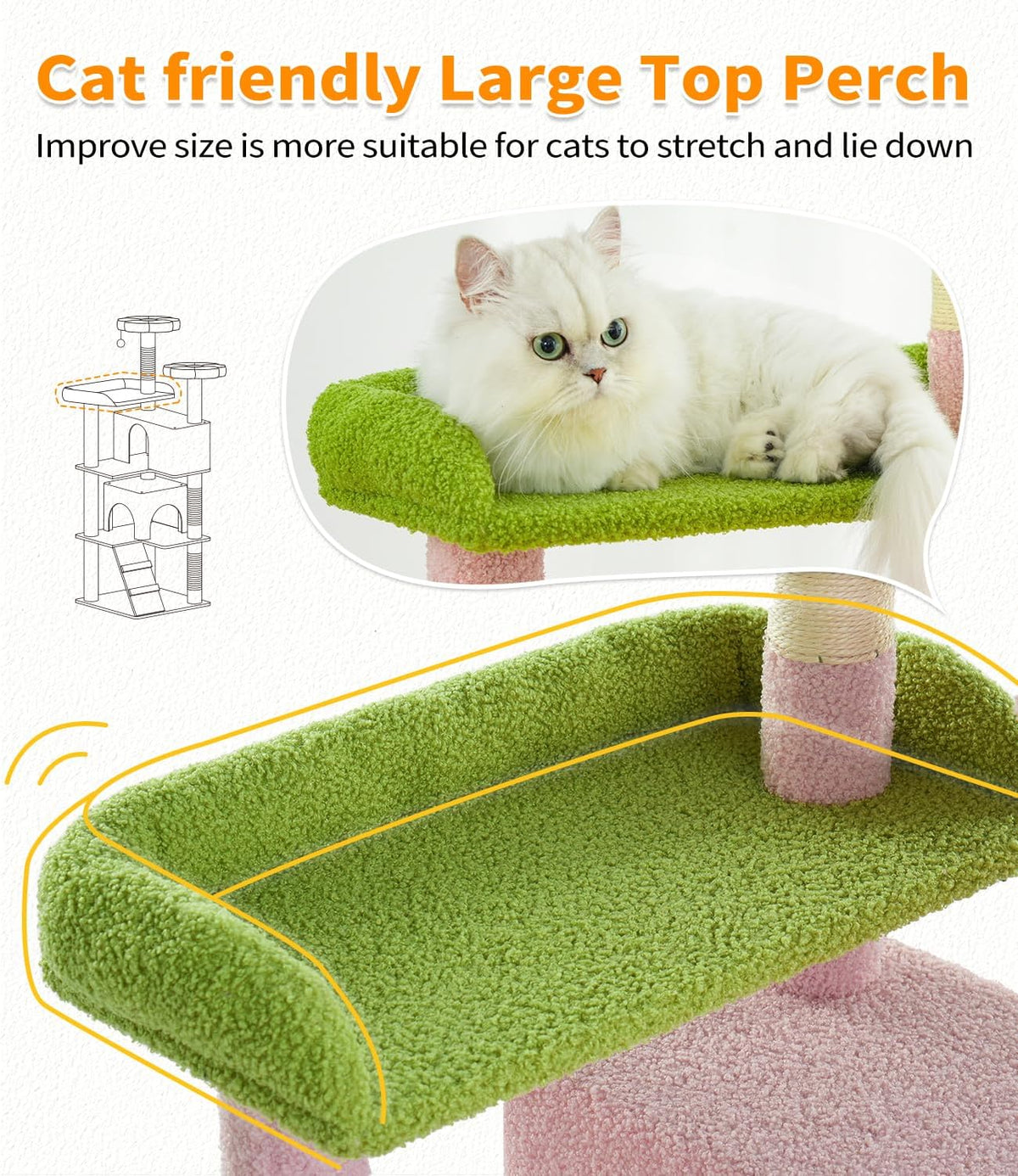 Cat Tree Tower 56" Cat Tower for Indoor Cats Kitten Tree Multi-Level Cat Tree with 2 Condo Furniture Activity Center with Scratching Posts Funny Toys (Pink Flower Green)