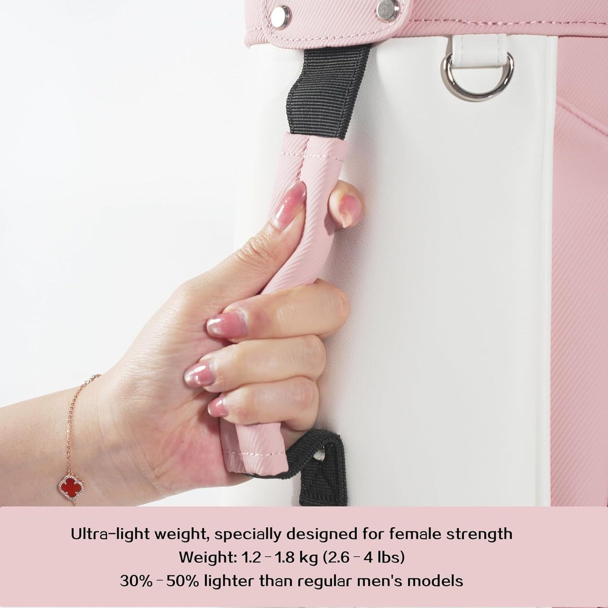 4-Way Full-Length Dividers Golf Bag Lightweight Waterproof PU Leather Single Lady Golf Stand Bag Women/Men, Pink and White