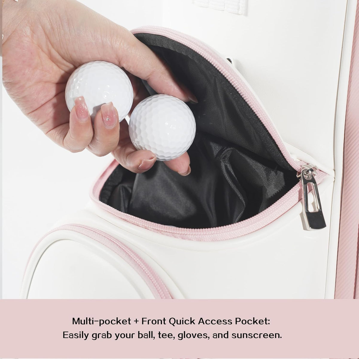 4-Way Full-Length Dividers Golf Bag Lightweight Waterproof PU Leather Single Lady Golf Stand Bag Women/Men, Pink and White