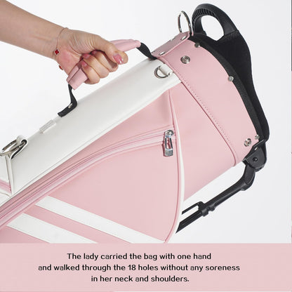 4-Way Full-Length Dividers Golf Bag Lightweight Waterproof PU Leather Single Lady Golf Stand Bag Women/Men, Pink and White