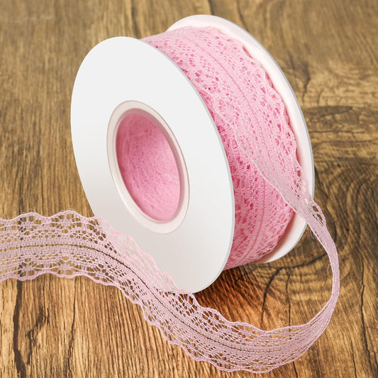 25 Yards Pink Lace Ribbon 1.2 Inch Wide Vintage Floral Lace Trim for Sewing Light Pink Laces Fabric Ribbon for Craft Gift Wrapping Flower Bouquet Baby Shower Wedding Birthday Decoration