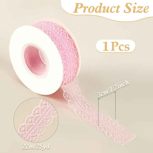 25 Yards Pink Lace Ribbon 1.2 Inch Wide Vintage Floral Lace Trim for Sewing Light Pink Laces Fabric Ribbon for Craft Gift Wrapping Flower Bouquet Baby Shower Wedding Birthday Decoration