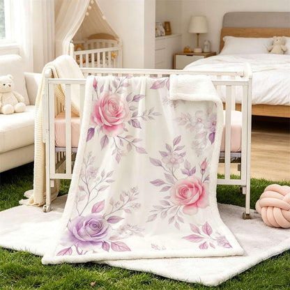 Floral Double-Layer Reversible Fleece Throw Blanket 30”x 40”