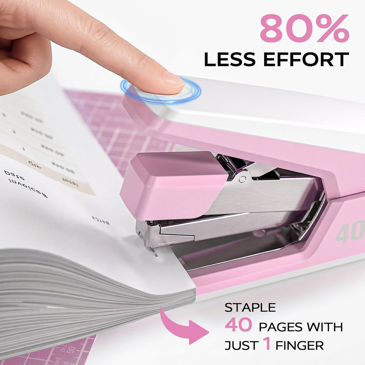 Heavy Duty Stapler for Desk with 40-50 Sheet, 2000 Staples, Pink