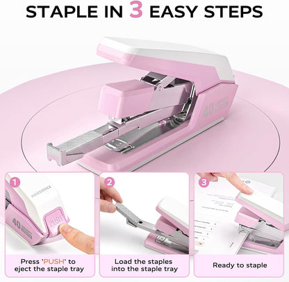 Heavy Duty Stapler for Desk with 40-50 Sheet, 2000 Staples, Pink