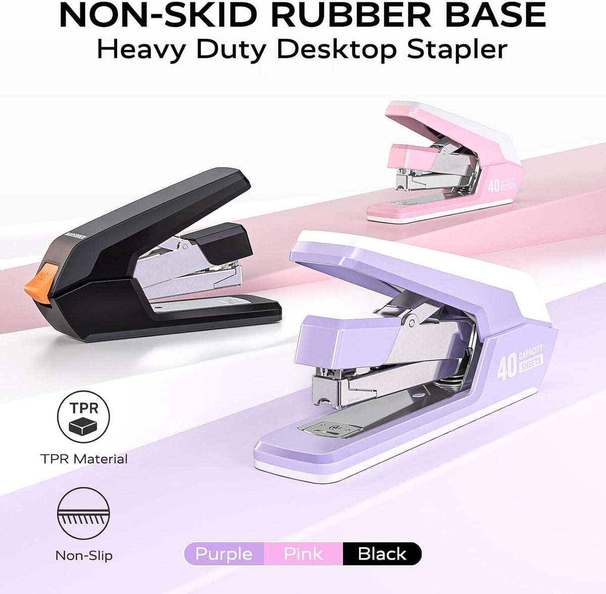 Heavy Duty Stapler for Desk with 40-50 Sheet, 2000 Staples, Pink