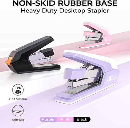 Heavy Duty Stapler for Desk with 40-50 Sheet, 2000 Staples, Pink