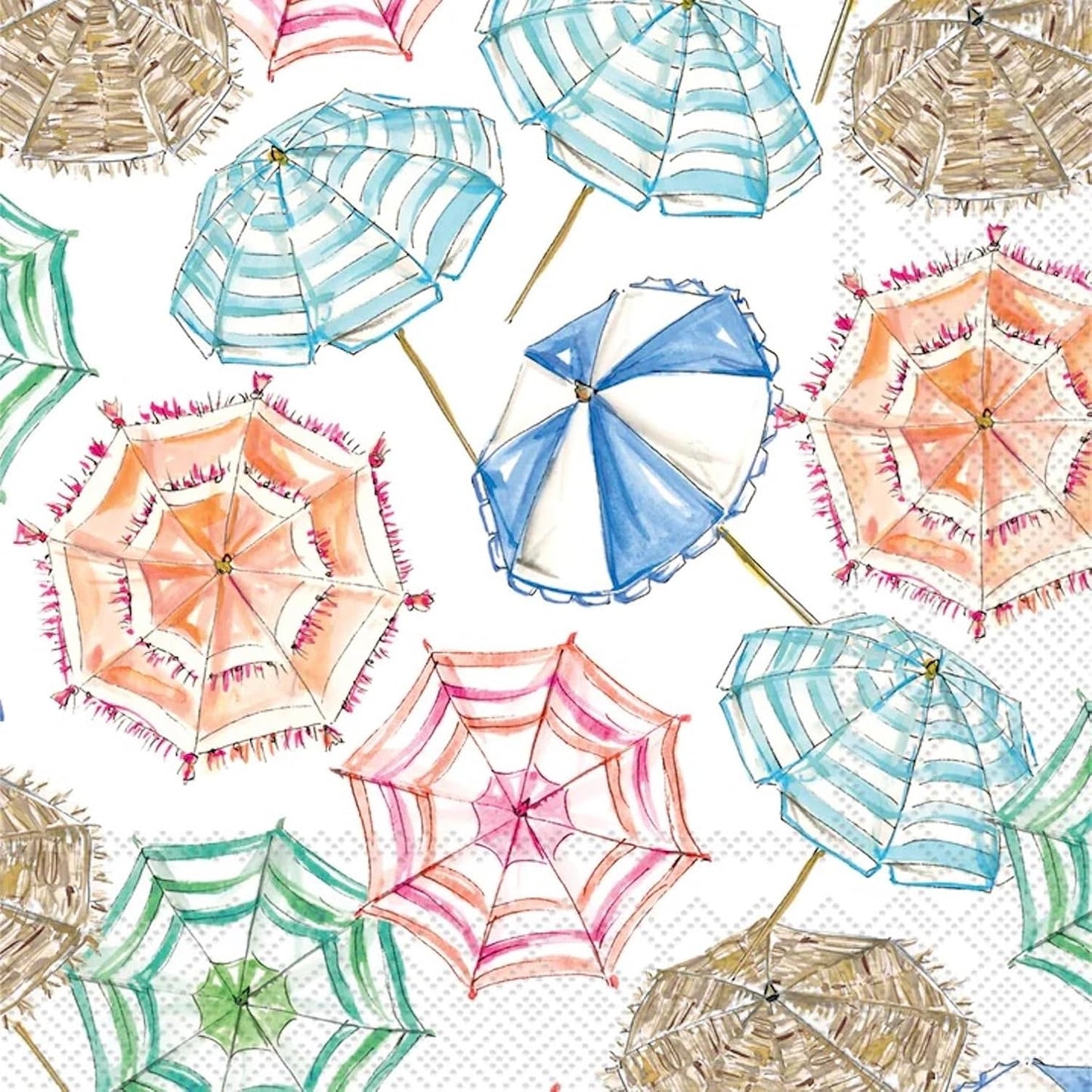 IHR Ideal Home Range Cocktail Napkins Disposable 3-Ply Paper Party Supplies, 5" x 5", Coral Umbrella Pattern, 20-Count