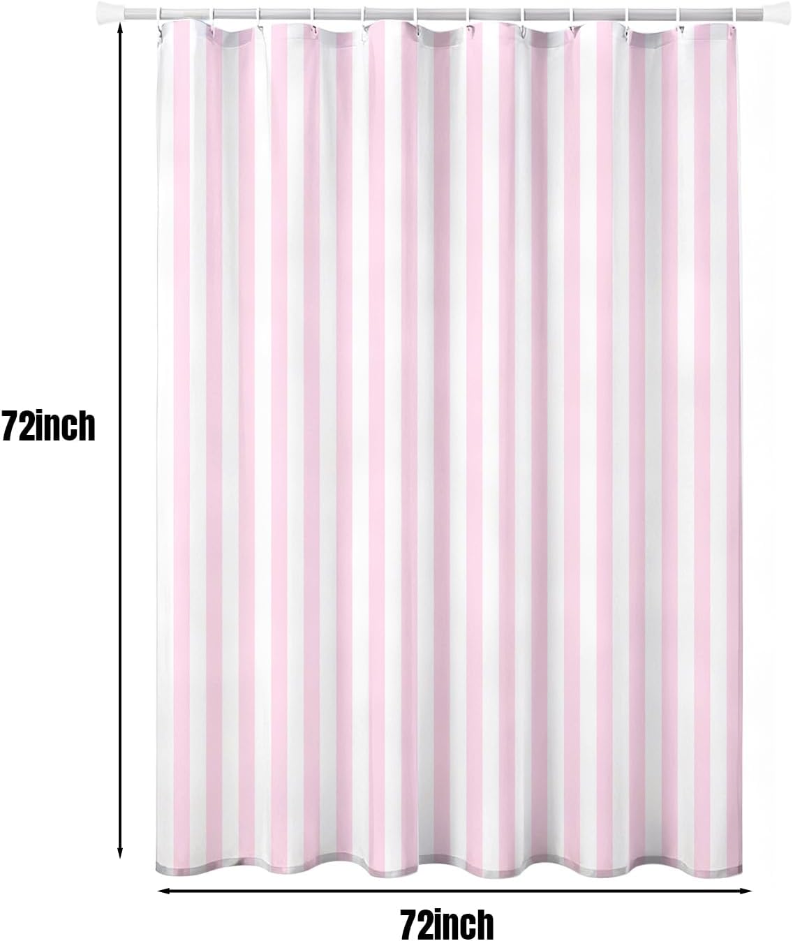 Striped Shower Curtain 72x72 inch, Waterproof Polyester Fabric Bathroom Shower Curtain Set with Hooks, Modern Minimalist Stripe Design for Bathroom Decor (Pink and White)