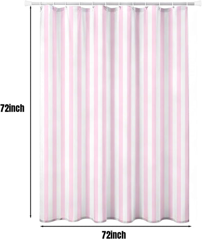 Striped Shower Curtain 72x72 inch, Waterproof Polyester Fabric Bathroom Shower Curtain Set with Hooks, Modern Minimalist Stripe Design for Bathroom Decor (Pink and White)