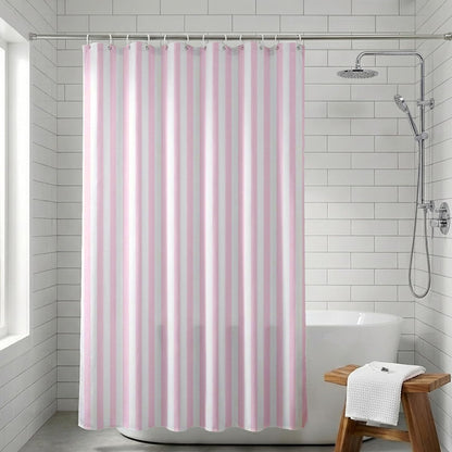 Striped Shower Curtain 72x72 inch, Waterproof Polyester Fabric Bathroom Shower Curtain Set with Hooks, Modern Minimalist Stripe Design for Bathroom Decor (Pink and White)