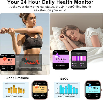 Smart Watch for Men Women Compatible with IOS Android Phone, 1.83" Full Touchscreen IP68 Waterproof Smart Watches,Fitness Tracker with Make/Recive Call 123+ Sport Modes Heart Rate/Sleep Monitor,Pink