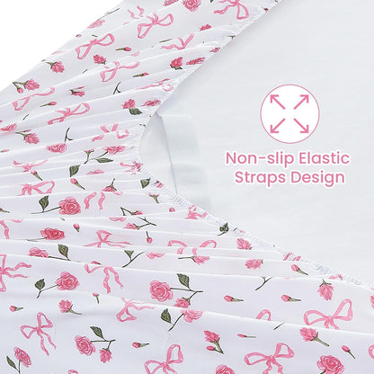Pink Floral Queen Bed Sheets, Cozy Microfiber Flower Printed Sheets with 15" Deep Pocket Fitted Sheet & Non-Slip Straps, Patterned Pink Rose - Bow Sheets & Pillowcase Set