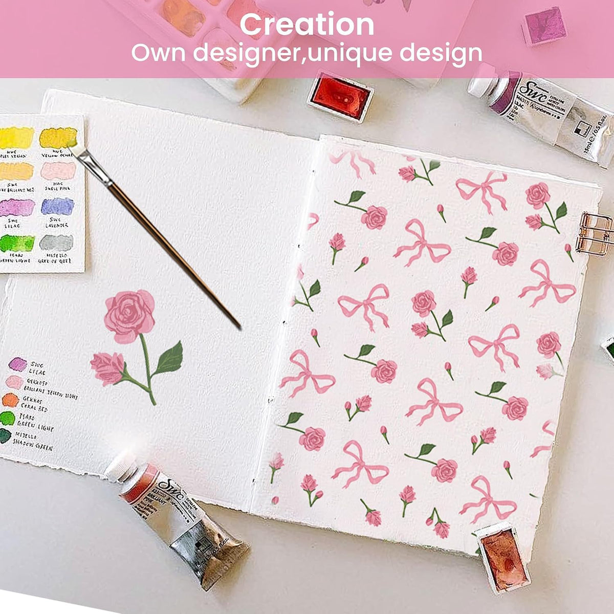 Pink Floral Queen Bed Sheets, Cozy Microfiber Flower Printed Sheets with 15" Deep Pocket Fitted Sheet & Non-Slip Straps, Patterned Pink Rose - Bow Sheets & Pillowcase Set