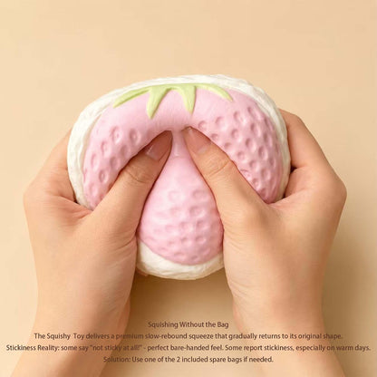 Giant Strawberry Taba Squishy Toy, Slow Rising Stress Relief Squeeze Ball Kawaii Pink and White Fidget Premium Silicone Handmade with Keychain Gift for Adults By Wenqing Strong