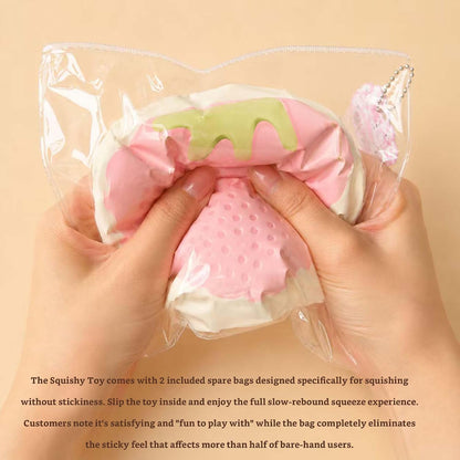 Giant Strawberry Taba Squishy Toy, Slow Rising Stress Relief Squeeze Ball Kawaii Pink and White Fidget Premium Silicone Handmade with Keychain Gift for Adults By Wenqing Strong