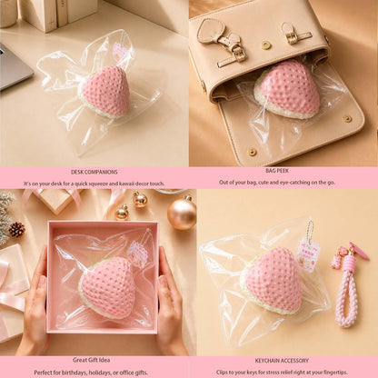 Giant Strawberry Taba Squishy Toy, Slow Rising Stress Relief Squeeze Ball Kawaii Pink and White Fidget Premium Silicone Handmade with Keychain Gift for Adults By Wenqing Strong