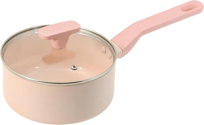 Pearl Metal Rosa HC-730 Pot, Single Handed Pot, 7.1 inches (18 cm), Glass Lid Included, Induction Compatible, Ceramic Coating Coating