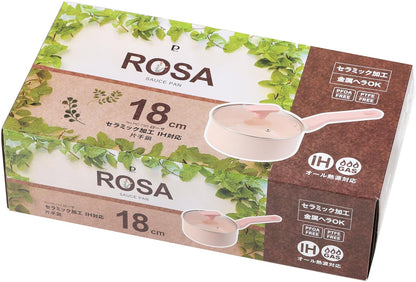 Pearl Metal Rosa HC-730 Pot, Single Handed Pot, 7.1 inches (18 cm), Glass Lid Included, Induction Compatible, Ceramic Coating Coating