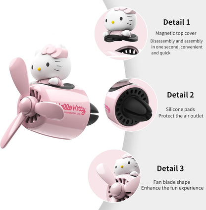 Car Air Freshener, Cute Pink Cat Pilot Vent Clip Interior Accessories, Rotating Propeller Automotive Air Outlet Fan Creative Cartoon Air Fresheners for Car (Pink)