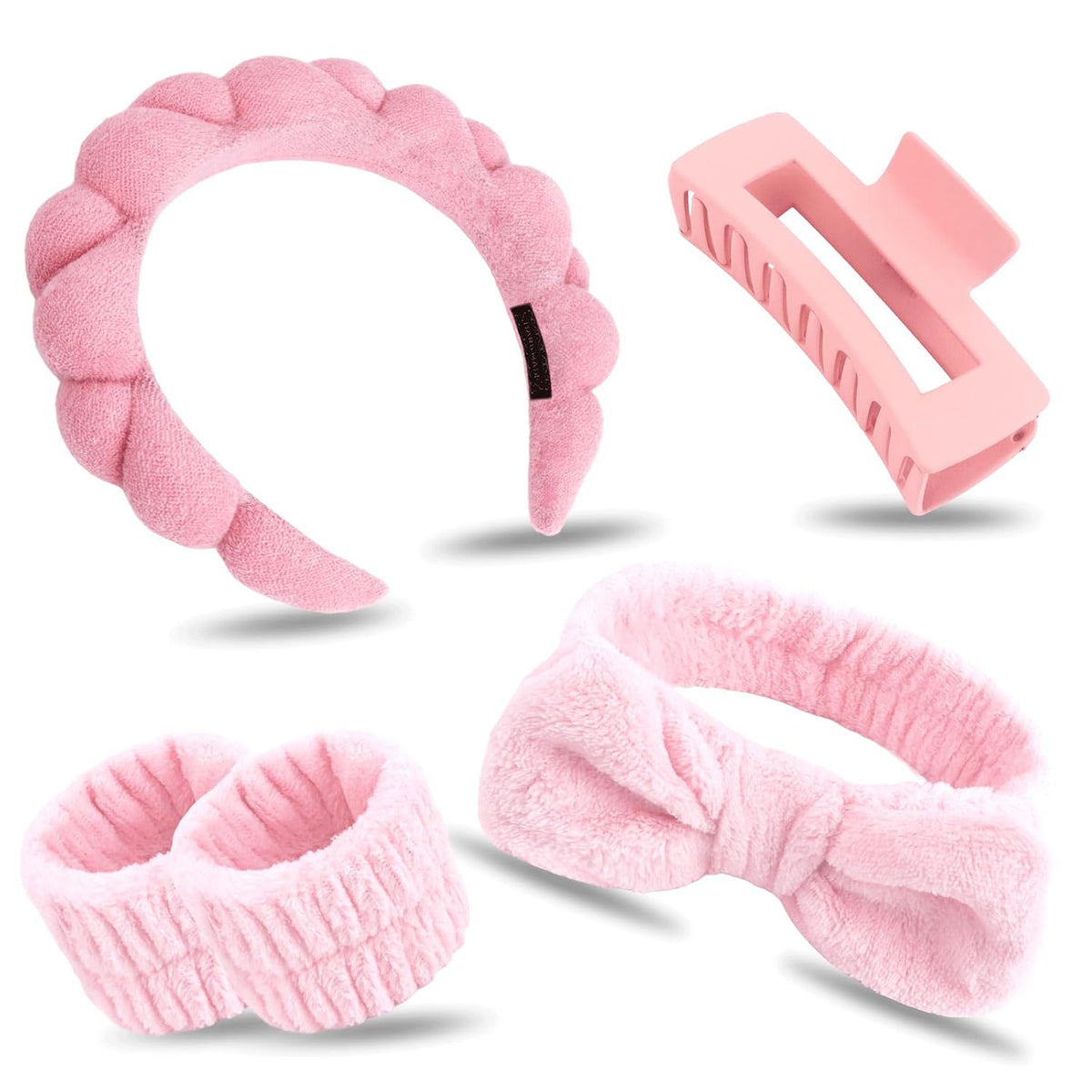 Wecoe Pink Spa Headband & Wristband Set for Washing Face Hair Clips