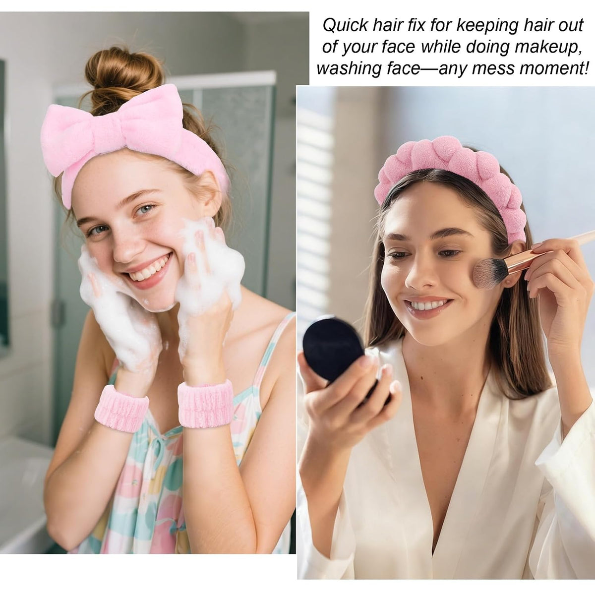 Wecoe Pink Spa Headband & Wristband Set for Washing Face Hair Clips