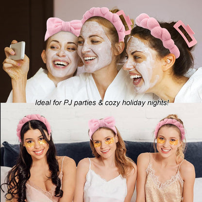 Wecoe Pink Spa Headband & Wristband Set for Washing Face Hair Clips