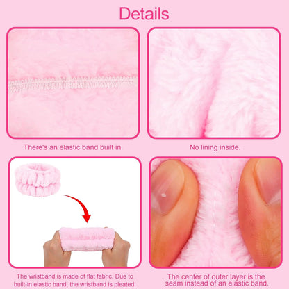 Wecoe Pink Spa Headband & Wristband Set for Washing Face Hair Clips