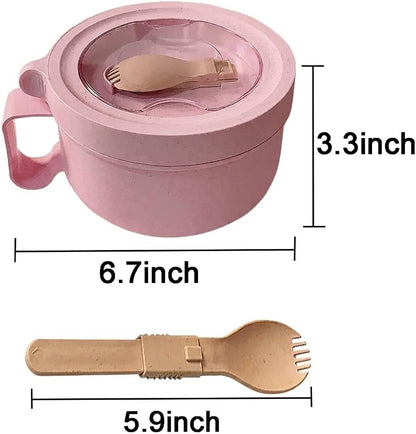Wheat Straw Microwave Ramen Bowl Set Noodle Bowls,Microwave Safe Instant Noodles Soup Bowls, Easy-Grip Design for On-the-Go, for Soup Oatmeal Gumbo Salad Rice Cereal & More - BPA-Free(Pink)