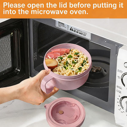 Wheat Straw Microwave Ramen Bowl Set Noodle Bowls,Microwave Safe Instant Noodles Soup Bowls, Easy-Grip Design for On-the-Go, for Soup Oatmeal Gumbo Salad Rice Cereal & More - BPA-Free(Pink)