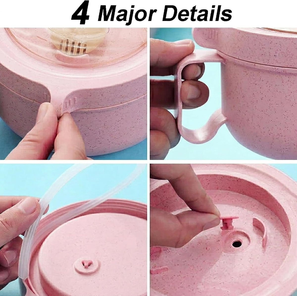 Wheat Straw Microwave Ramen Bowl Set Noodle Bowls,Microwave Safe Instant Noodles Soup Bowls, Easy-Grip Design for On-the-Go, for Soup Oatmeal Gumbo Salad Rice Cereal & More - BPA-Free(Pink)