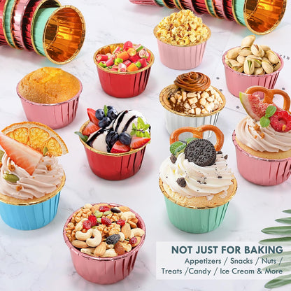 Pink and Gold Foil Cupcake Liners,100 pcs Disposable Muffin Liners 3.5 Oz Wrappers for Baking, Metallic Muffin Paper Cases Baking Cups, Wedding Party, Mother's Day Cupcake Liners