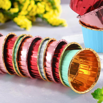 Pink and Gold Foil Cupcake Liners,100 pcs Disposable Muffin Liners 3.5 Oz Wrappers for Baking, Metallic Muffin Paper Cases Baking Cups, Wedding Party, Mother's Day Cupcake Liners