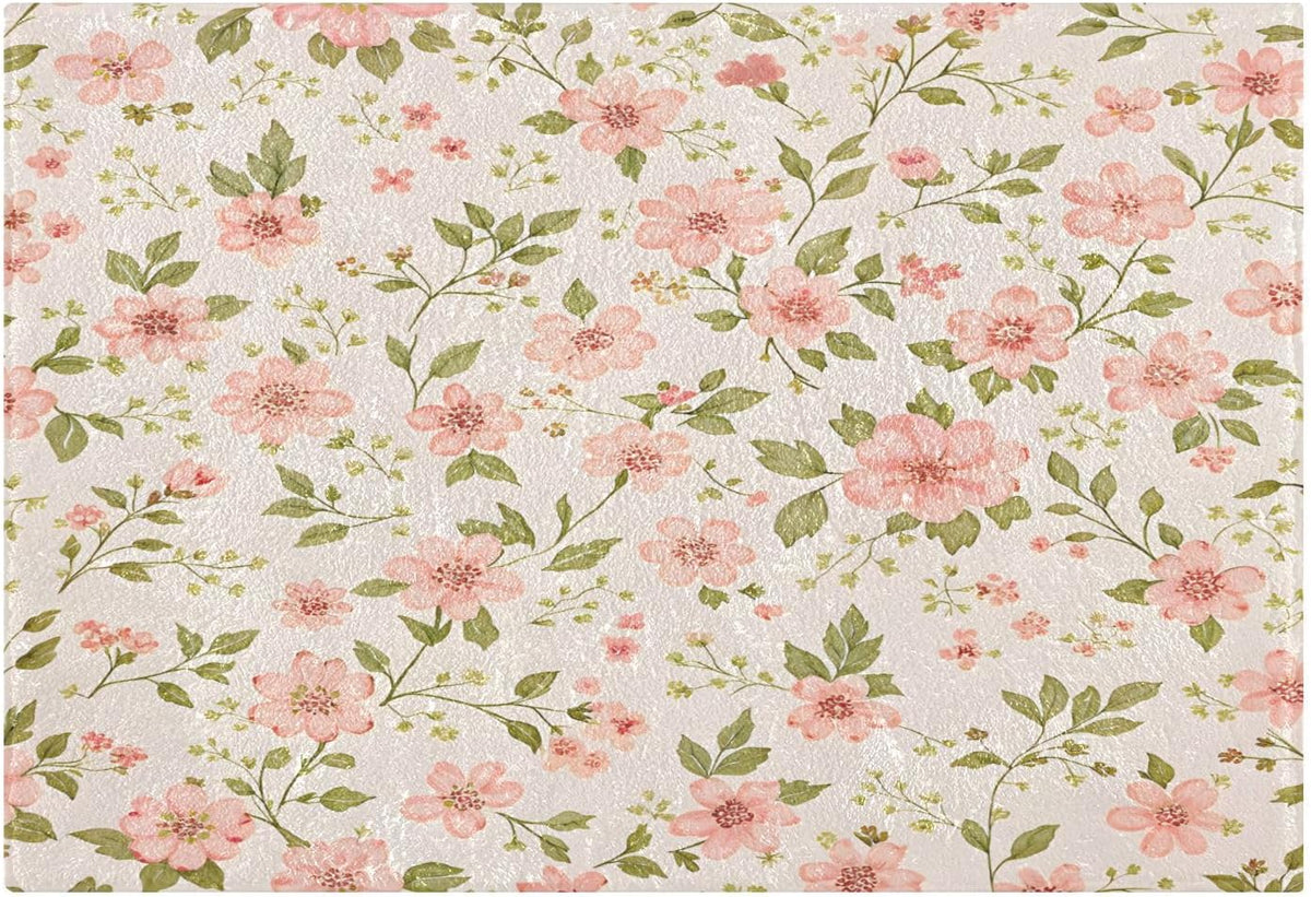 Pink Flowers Bathroom Mat Rug 24" x 16" Non Slip Super Absorbent Quick Dry Bath Mats for Bathtub Fluffy Rugs