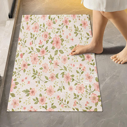 Pink Flowers Bathroom Mat Rug 24" x 16" Non Slip Super Absorbent Quick Dry Bath Mats for Bathtub Fluffy Rugs