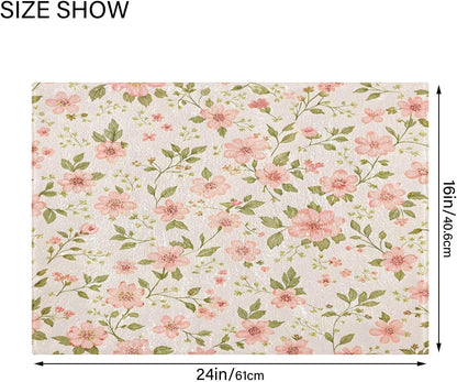 Pink Flowers Bathroom Mat Rug 24" x 16" Non Slip Super Absorbent Quick Dry Bath Mats for Bathtub Fluffy Rugs