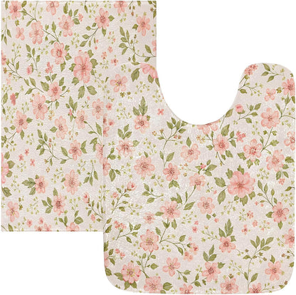 Pink Flowers Bathroom Mat Rug 24" x 16" Non Slip Super Absorbent Quick Dry Bath Mats for Bathtub Fluffy Rugs