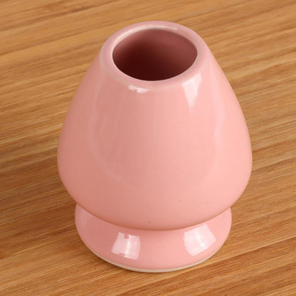 Matcha Tea Bamboo Whisk And Ceramic Rest 2 Piece Set - Pink Holder