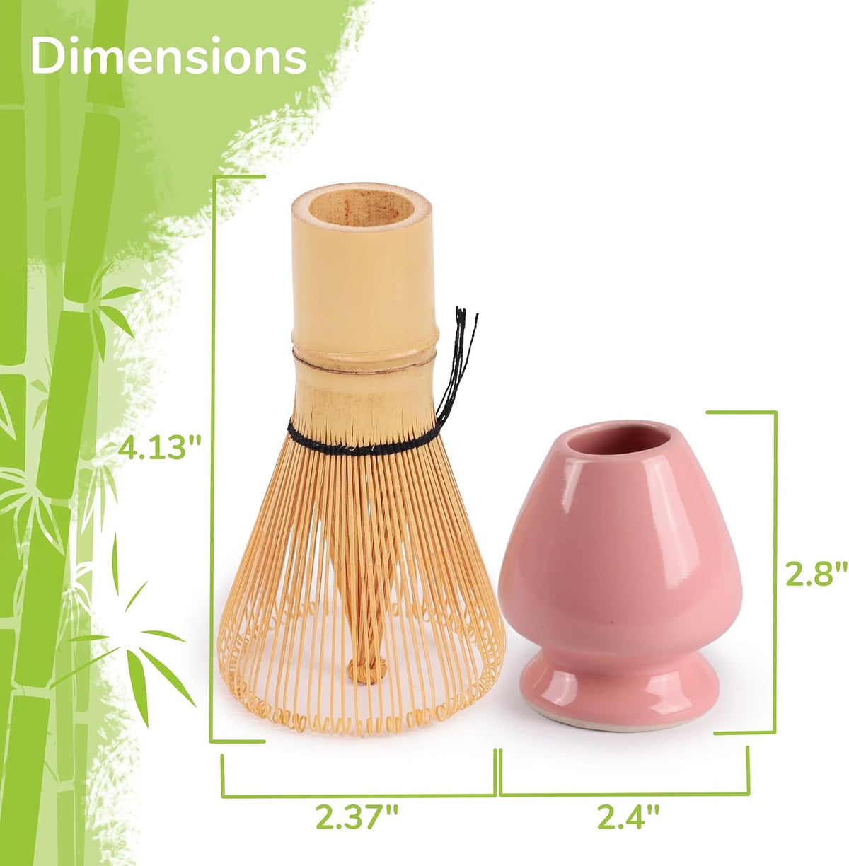 Matcha Tea Bamboo Whisk And Ceramic Rest 2 Piece Set - Pink Holder