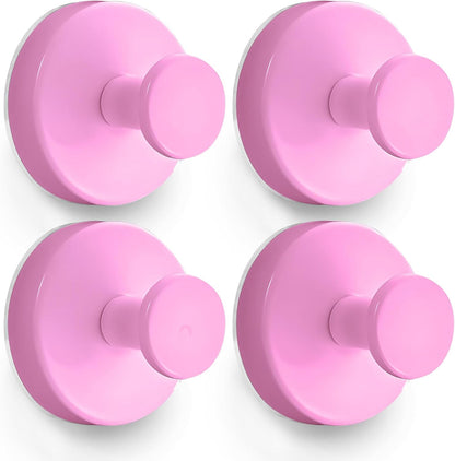 Shower Suction Cup Hooks, Strong Suction Power, Towel Hooks for Shower Glass Door, Bathroom, Kitchen, Mirrors, Tiles, Holds up to 11 lbs, Ideal for Towels, Bath Robes, Coats (Pink)