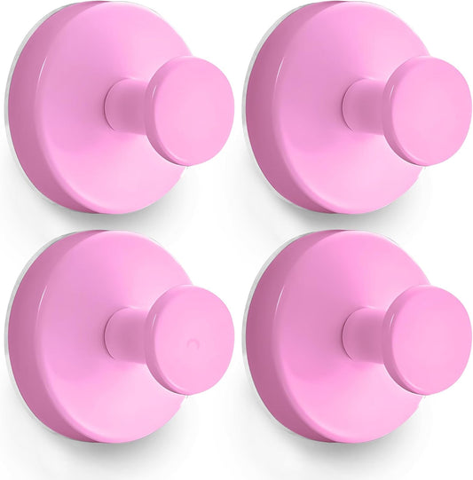 Shower Suction Cup Hooks, Strong Suction Power, Towel Hooks for Shower Glass Door, Bathroom, Kitchen, Mirrors, Tiles, Holds up to 11 lbs, Ideal for Towels, Bath Robes, Coats (Pink)