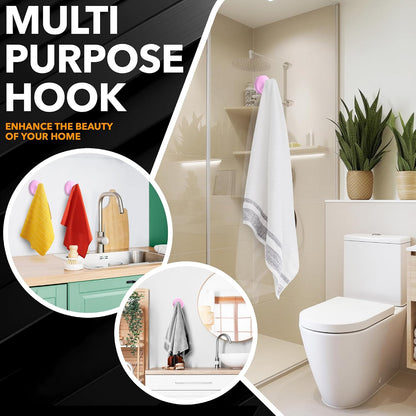Shower Suction Cup Hooks, Strong Suction Power, Towel Hooks for Shower Glass Door, Bathroom, Kitchen, Mirrors, Tiles, Holds up to 11 lbs, Ideal for Towels, Bath Robes, Coats (Pink)