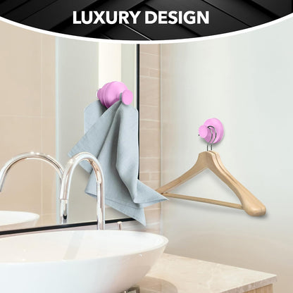 Shower Suction Cup Hooks, Strong Suction Power, Towel Hooks for Shower Glass Door, Bathroom, Kitchen, Mirrors, Tiles, Holds up to 11 lbs, Ideal for Towels, Bath Robes, Coats (Pink)