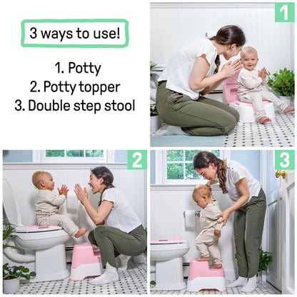 Prepare to Potty 3-in-1 System - Potty Training Toilet, Topper, Step Stool, Easy Setup, Pink, For Toddlers 18 Months+