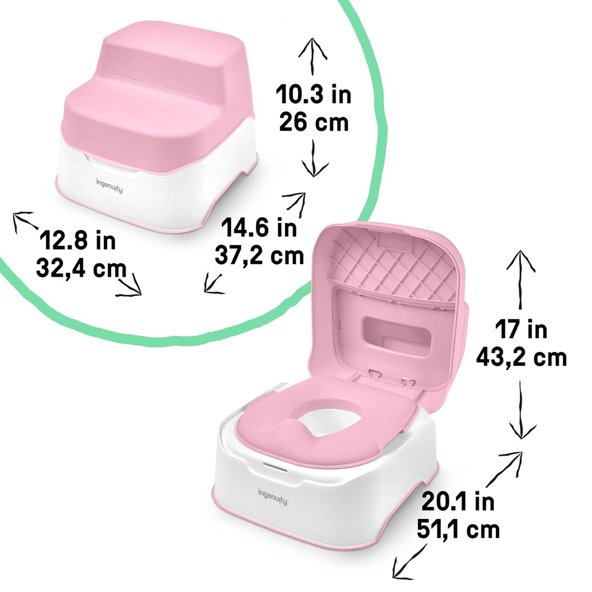 Prepare to Potty 3-in-1 System - Potty Training Toilet, Topper, Step Stool, Easy Setup, Pink, For Toddlers 18 Months+