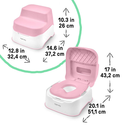Prepare to Potty 3-in-1 System - Potty Training Toilet, Topper, Step Stool, Easy Setup, Pink, For Toddlers 18 Months+