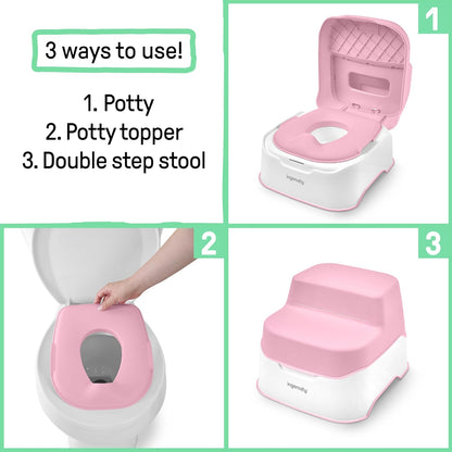 Prepare to Potty 3-in-1 System - Potty Training Toilet, Topper, Step Stool, Easy Setup, Pink, For Toddlers 18 Months+