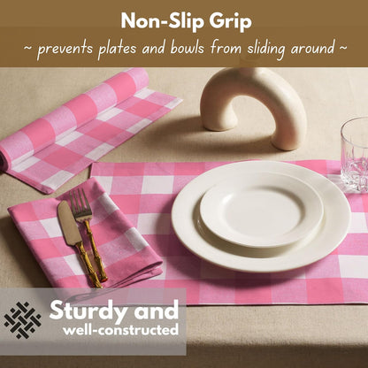 Cotton Placemat 13x19 inches, Heat Resistant, Buffalo Plaid Place mats Set of 4, Decorative Reversible Check Pattern Placemats for Dining Decor, Kitchen, Pink White