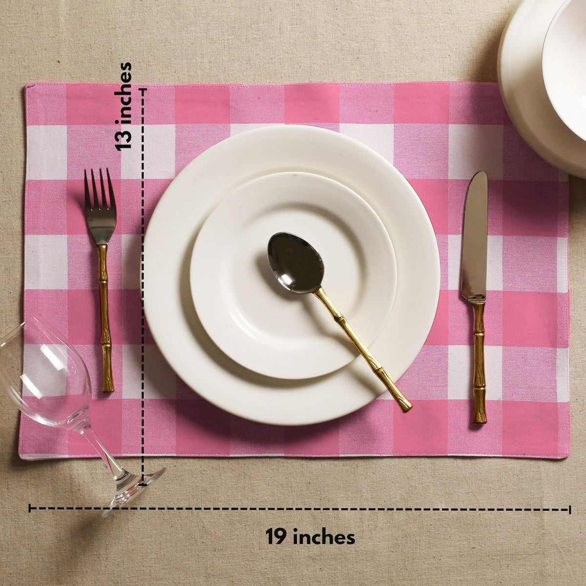 Cotton Placemat 13x19 inches, Heat Resistant, Buffalo Plaid Place mats Set of 4, Decorative Reversible Check Pattern Placemats for Dining Decor, Kitchen, Pink White